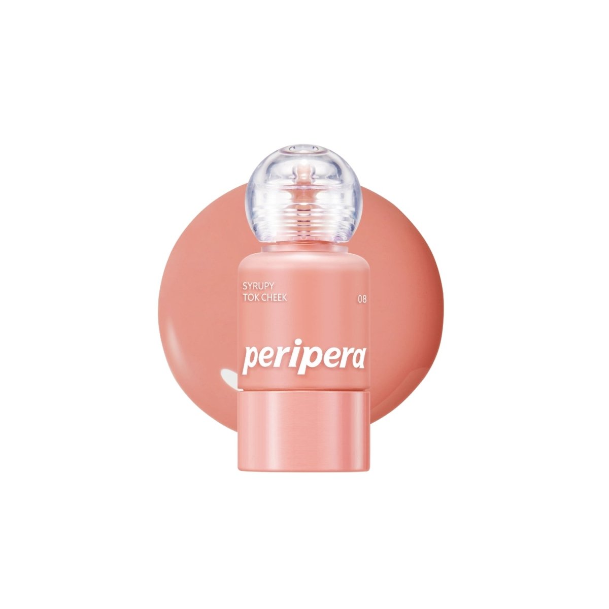 Peripera Syrupy Tok Cheek blush in a creamy, pink shade with a glossy finish, shown in a close-up image.