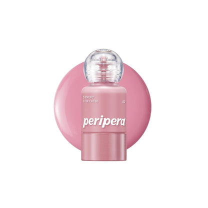 Peripera Syrupy Tok Cheek blush in a soft, pigmented formula with a glossy, syrup-like finish on smooth skin.