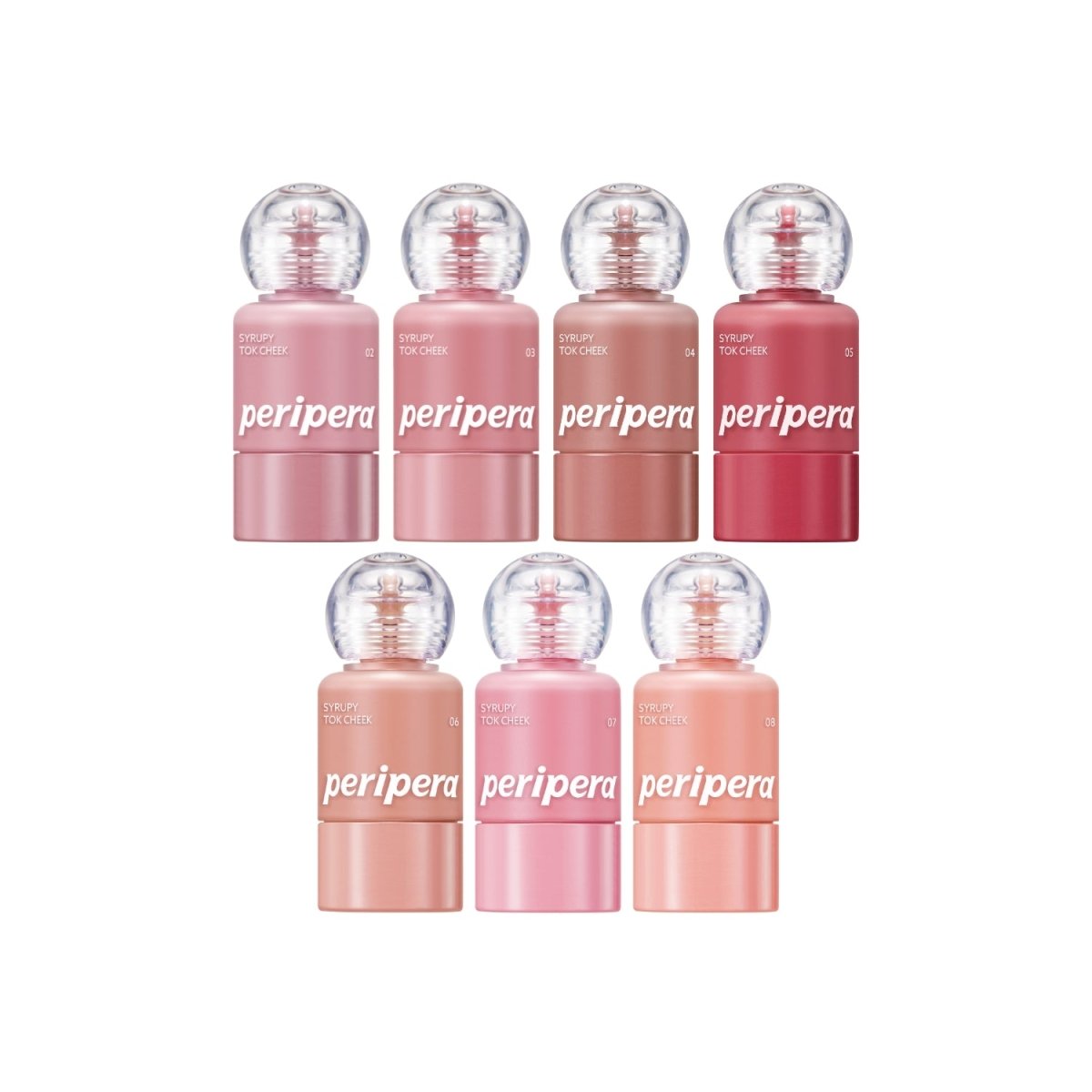 Peripera Syrupy Tok Cheek blush in a creamy, pink shade, with a smooth, glossy texture visible on the product packaging.