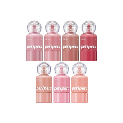 Peripera Syrupy Tok Cheek blush in a creamy, pink shade, with a smooth, glossy texture visible on the product packaging.