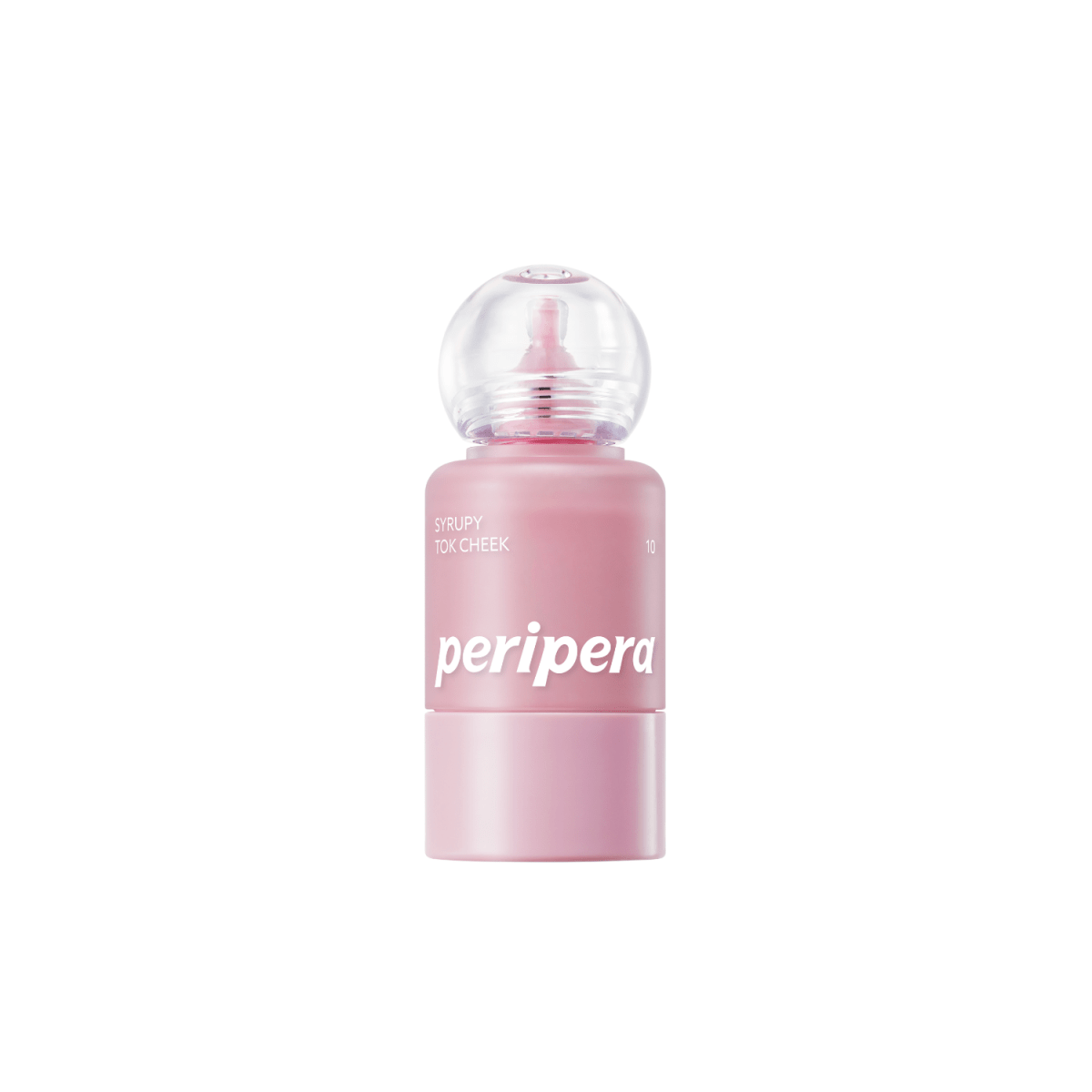 Peripera Syrupy Tok Cheek blush in a creamy, syrupy formula with a soft pink shade, displayed in a sleek compact.