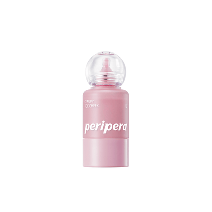 Peripera Syrupy Tok Cheek blush in a creamy, syrupy formula with a soft pink shade, displayed in a sleek compact.