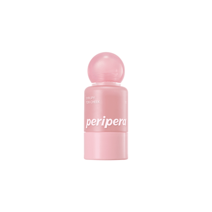 Peripera Syrupy Tok Cheek blush in a soft pink shade, showcasing the creamy, glossy texture and smooth application.