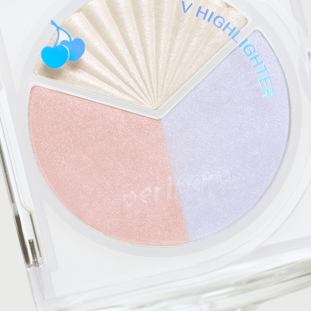 Peripera V Highlighter showing its sleek packaging and the highlighter pen with a soft, shimmering finish for glowing skin.